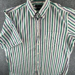 Faconnable Blue Green Striped Cotton France Button-Down 5 Short Sleeve Shirt Men